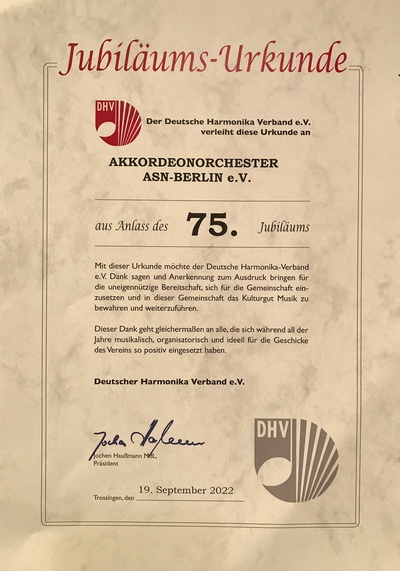 Urkunde zum 75. Jubi.